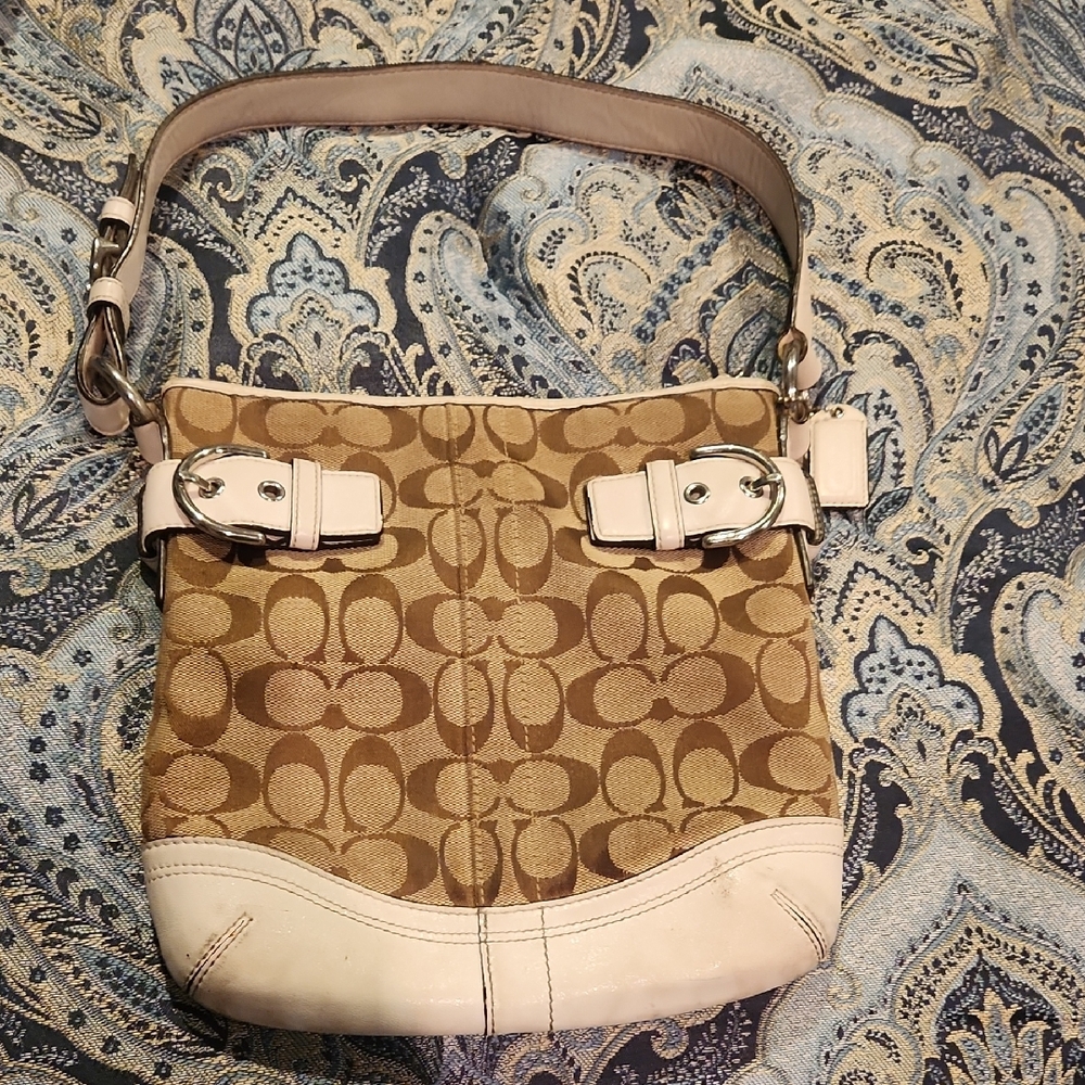 Coach Tan and Cream Monogram Shoulder Bag